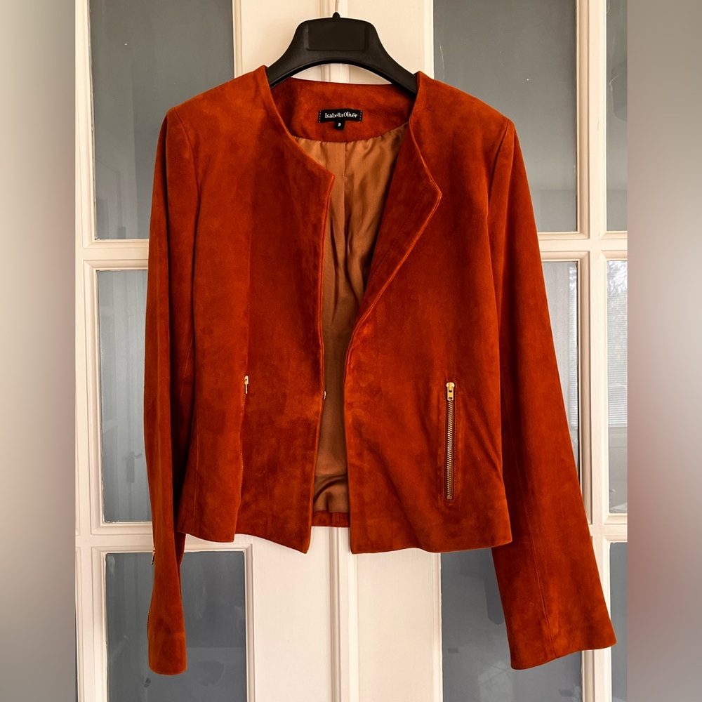 Collarless Suede Jacket